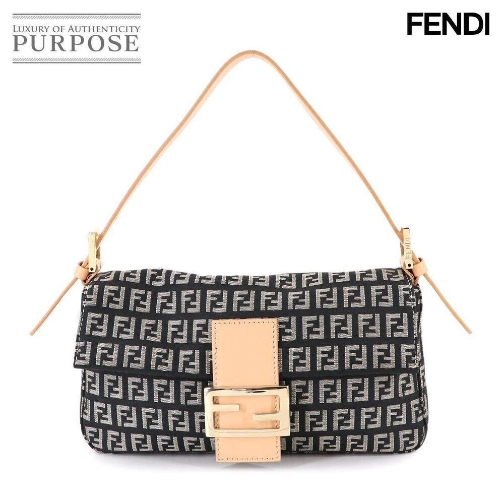 Fendi Zucchino Mamma Bucket Shoulder Bag Canvas Leather Black